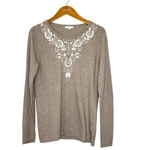 Garnet Hill lambswool/cashmere blend‎ embroidered sweater